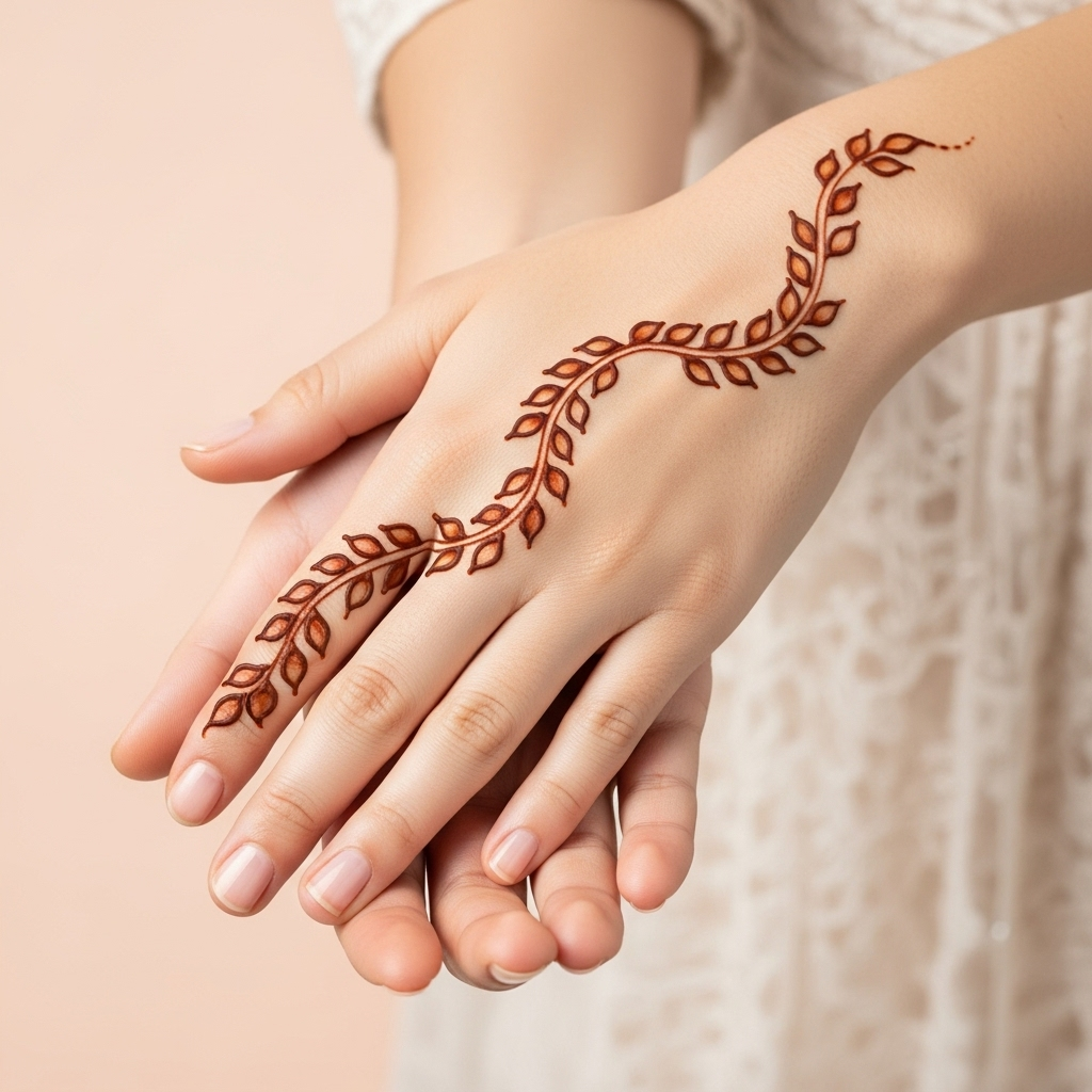 Modern minimalist bridal henna, a trendy and simple mehandi design for 2025.
