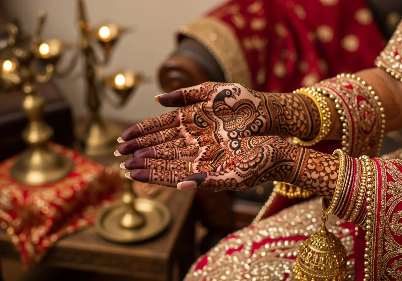 Stunning bridal mehndi with a peacock design by Teetu Mehndi Art, the best mehndi artist in Alpha Sector, Greater Noida, perfect for a traditional Indian wedding.